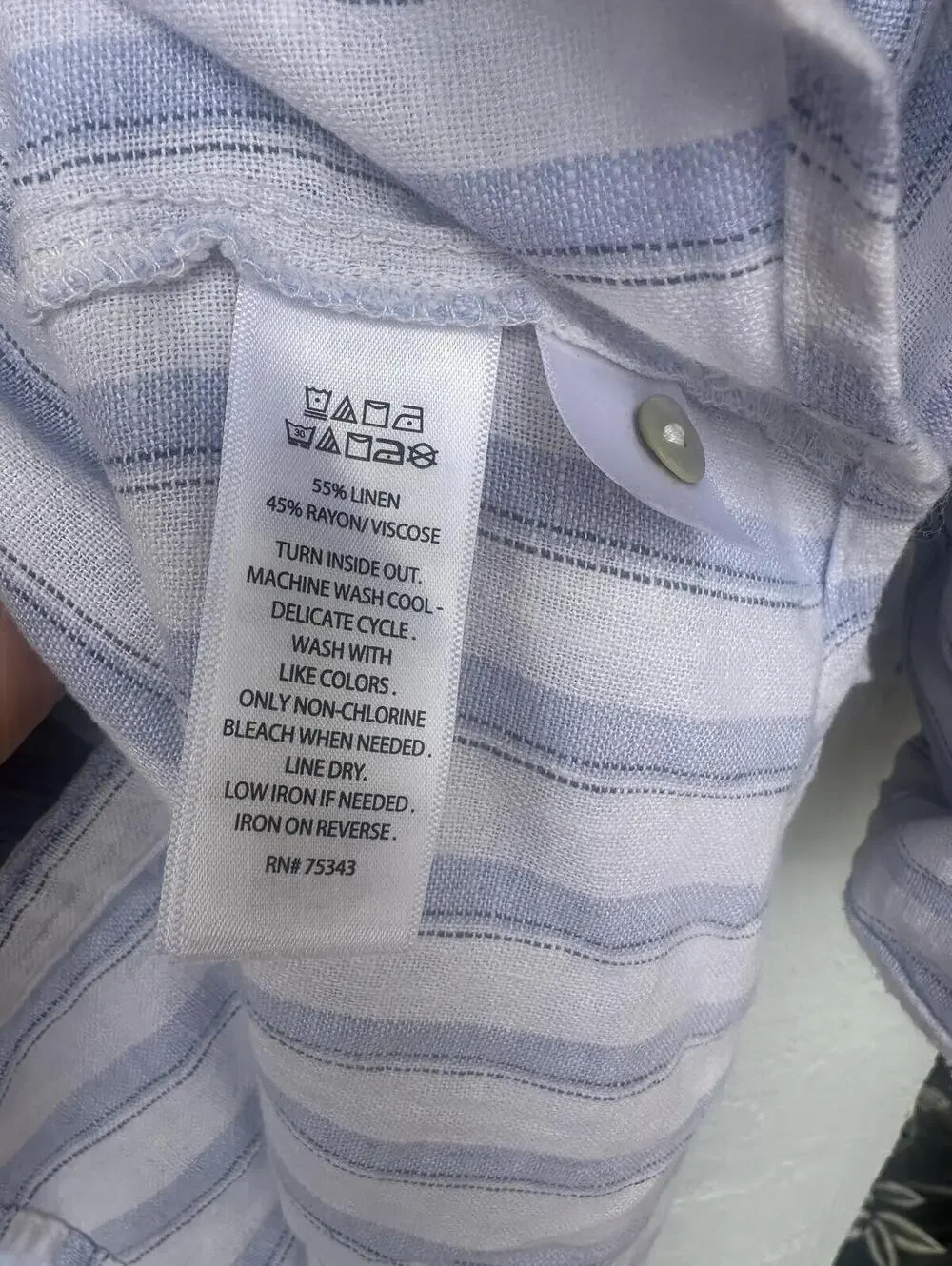 Nicole Miller New York Light Blue Linen Blend Striped Button-Up Blouse- Size 1X - Picture 9 of 9